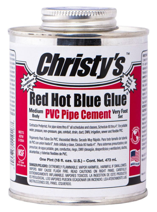 Christy, 1 Quarter, 32 Oz Red Hot Blue Glue PVC Cement, Low VOC