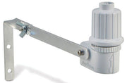 A Rain Bird wired rain sensor mounted on an aluminum bracket, predominantly white in color.