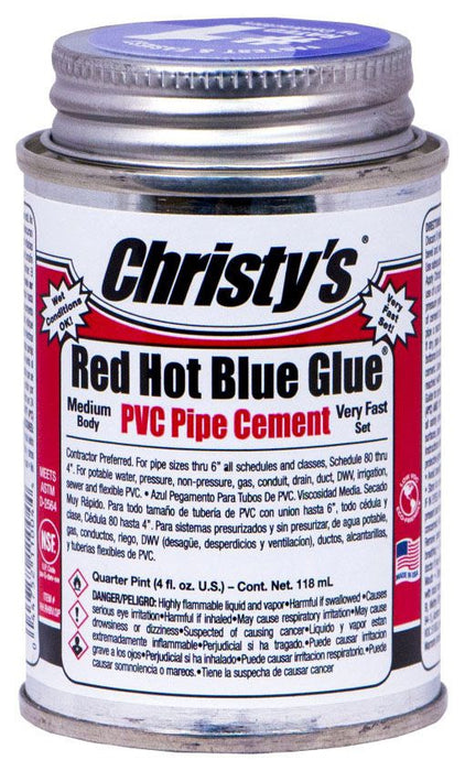 Christy, 1 Quarter, 32 Oz Red Hot Blue Glue PVC Cement, Low VOC