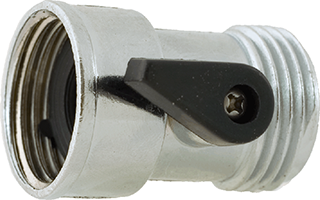 A 3/4 inch hose connector with a male threaded end and a female threaded end, primarily silver in color with a metallic finish.
