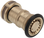 Brass garden hose nozzle with black rubber gasket on a white background