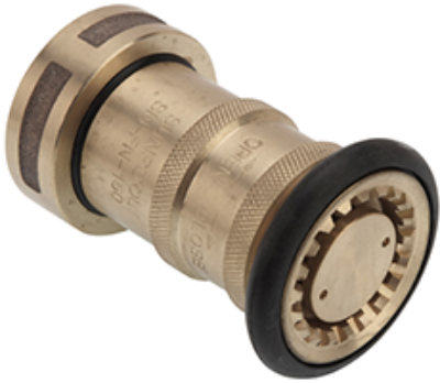Brass garden hose nozzle with black rubber gasket on a white background