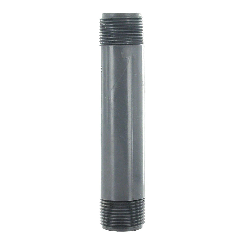 Gray threaded cylindrical pipe on a white background