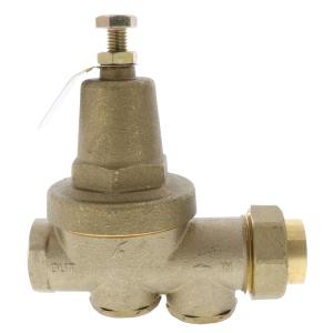 A bronze-colored 3/4 inch lead free pressure reducing valve with a stainless steel adjustment bolt and female NPT x CxC solder union.
