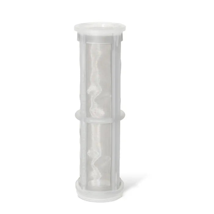 White cylindrical filter on a white background