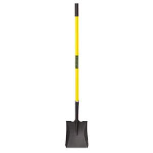 Black shovel with a yellow handle on a white background