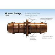 Bronze XF Insert Fitting with labeled features on a white background