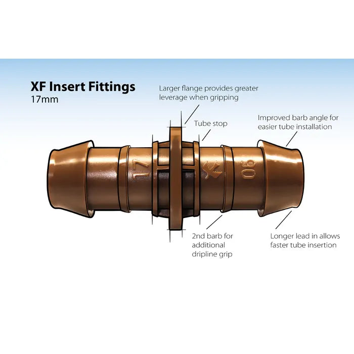 Bronze XF Insert Fitting with labeled features on a white background