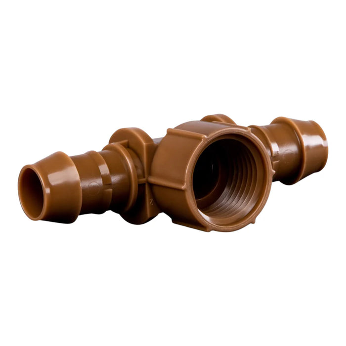 Brown plastic plumbing fitting on a white background