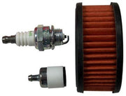 Chainsaw tune-up kit including a fuel filter, air filter, and spark plug.