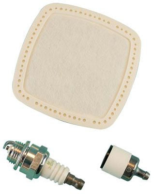 An Echo Tune-Up Kit including a fuel filter, air filter, and spark plug for power tool blowers.