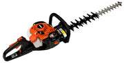 Echo hedge trimmer with an orange, black, and white color scheme, featuring a double-sided, double-reciprocating blade mechanism.
